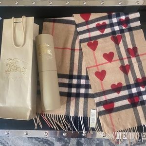 Burberry Camel Red with Hearts 100% cashmere scarf